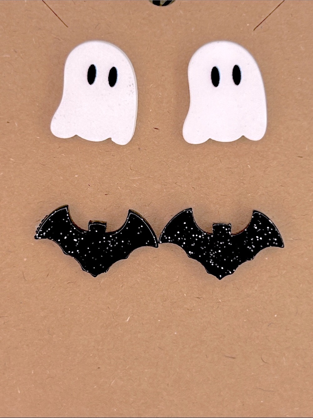 Halloween Ghost & Bat Stud Earring Set White & Black Fashion Jewelry